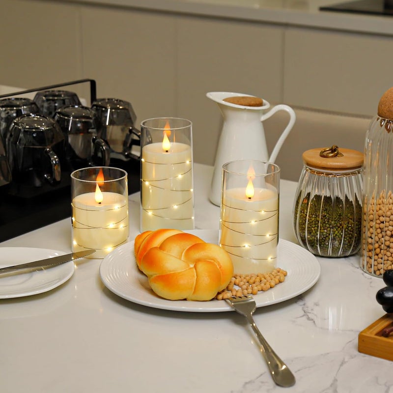 Aignis Flickering Flameless Candles Battery Operated Candles LED Candles with Remote Timer for Home/Wedding/Birthday/Holiday Decor, Warm White 3D Flame Set of 3 (D3 xH4 5" 6") - Image 3